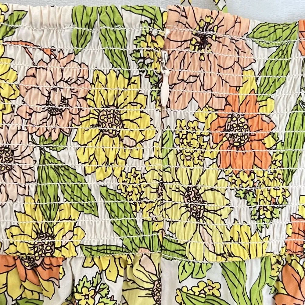 J Crew Smocked Top 14 Zinnia Floral Square Neck Peasant Cottagecore
